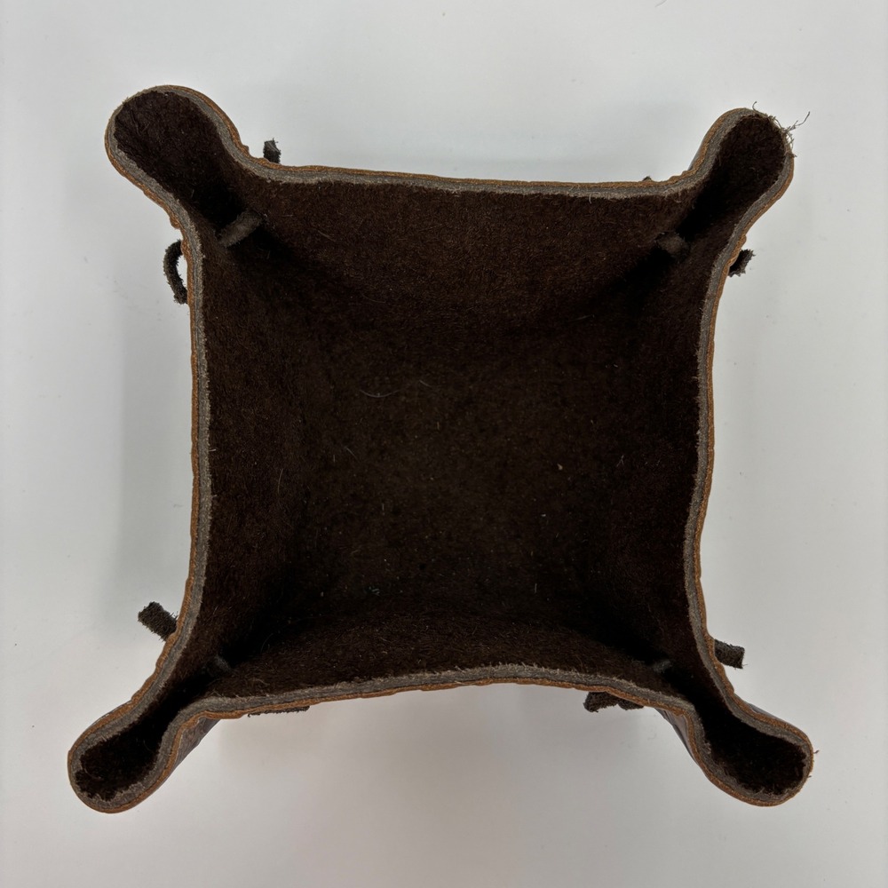 Leather Catchall Tray Unisex Brown Tooled Floral Rustic Valet Tray Jewelry New